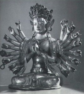 De bodhisattva Avalokitesvara luistert naar het geweeklaag van de wereld en maakt correcties 